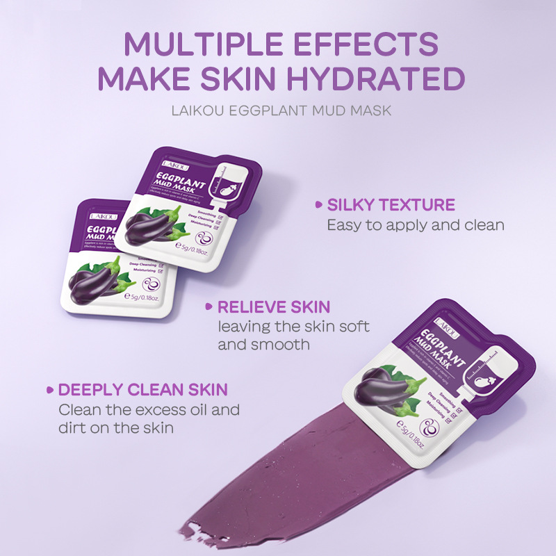 5pcs LAIKOU Eggplant Mud Mask  - Bentonite Clay Mask recension och pris