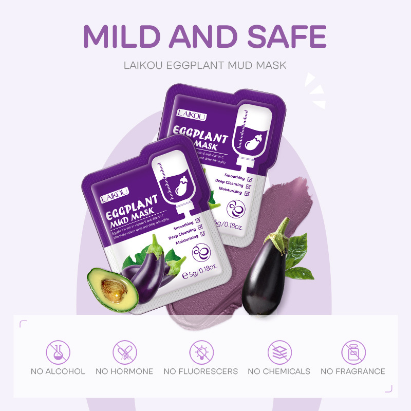 5pcs LAIKOU Eggplant Mud Mask  - Bentonite Clay Mask recension och pris
